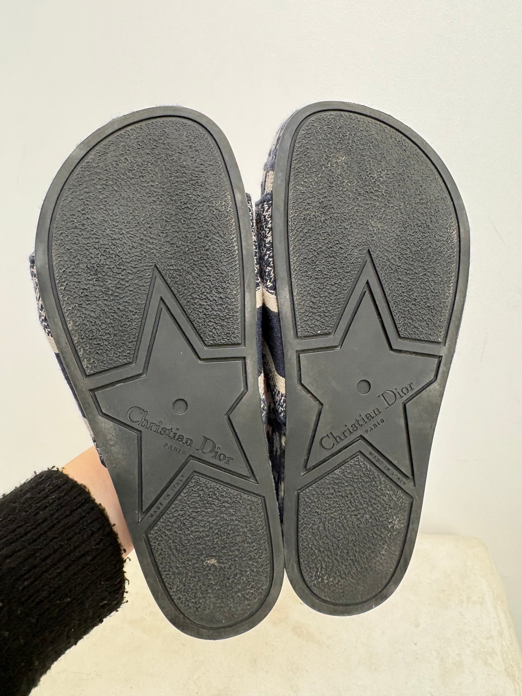 Dior Navy Oblique Logo Platform Slides, 37