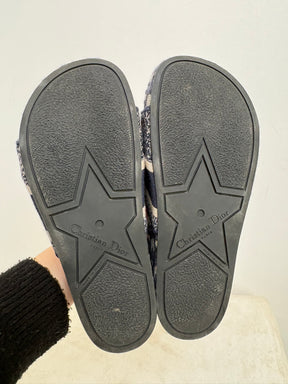 Dior Navy Oblique Logo Platform Slides, 37