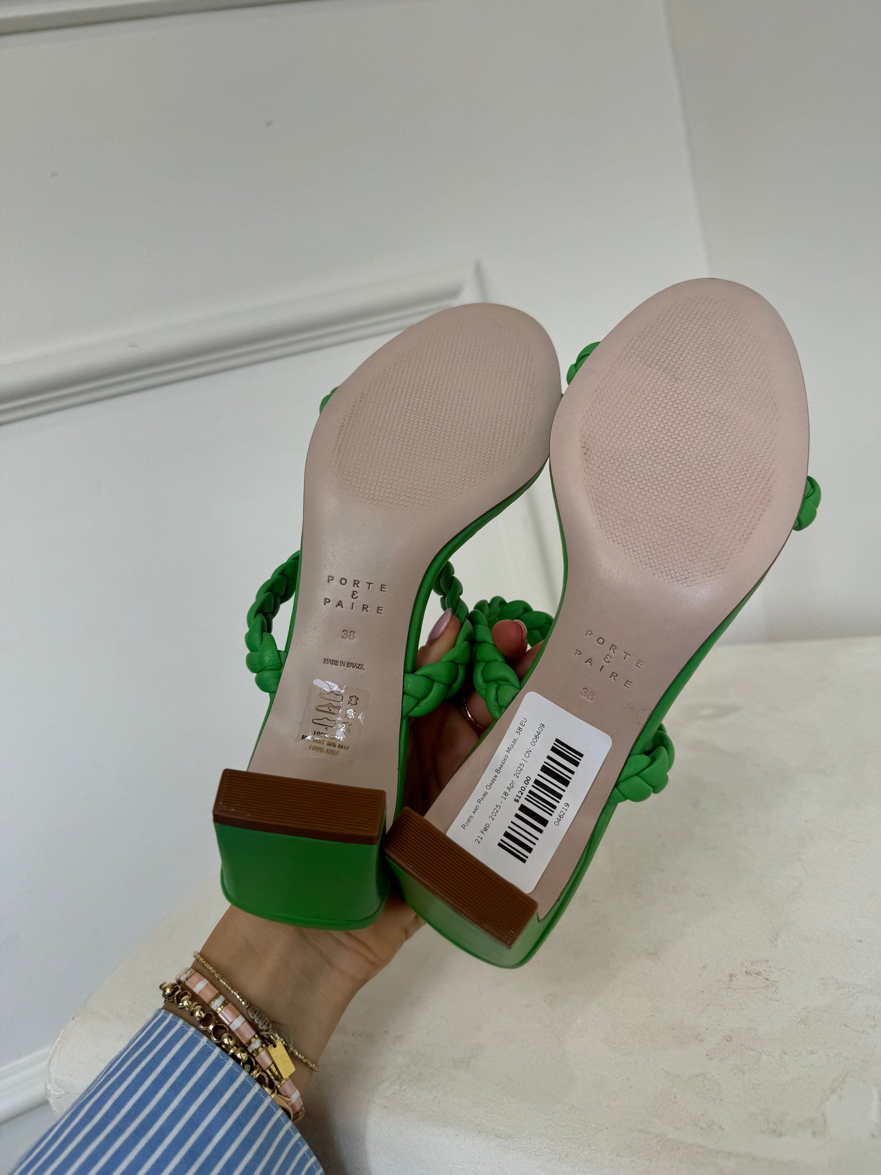 Porte and Paire Green Braided Mules, 38 EU