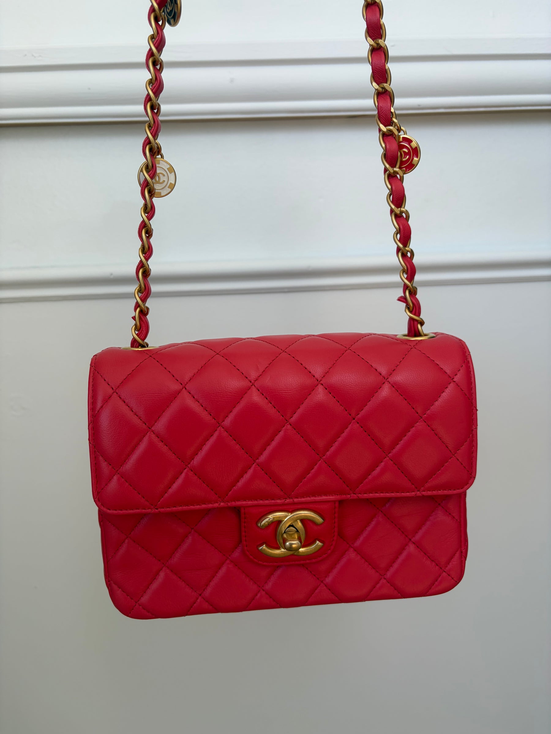 Chanel Coral Lambskin Leather Casino Chips Mini Flap