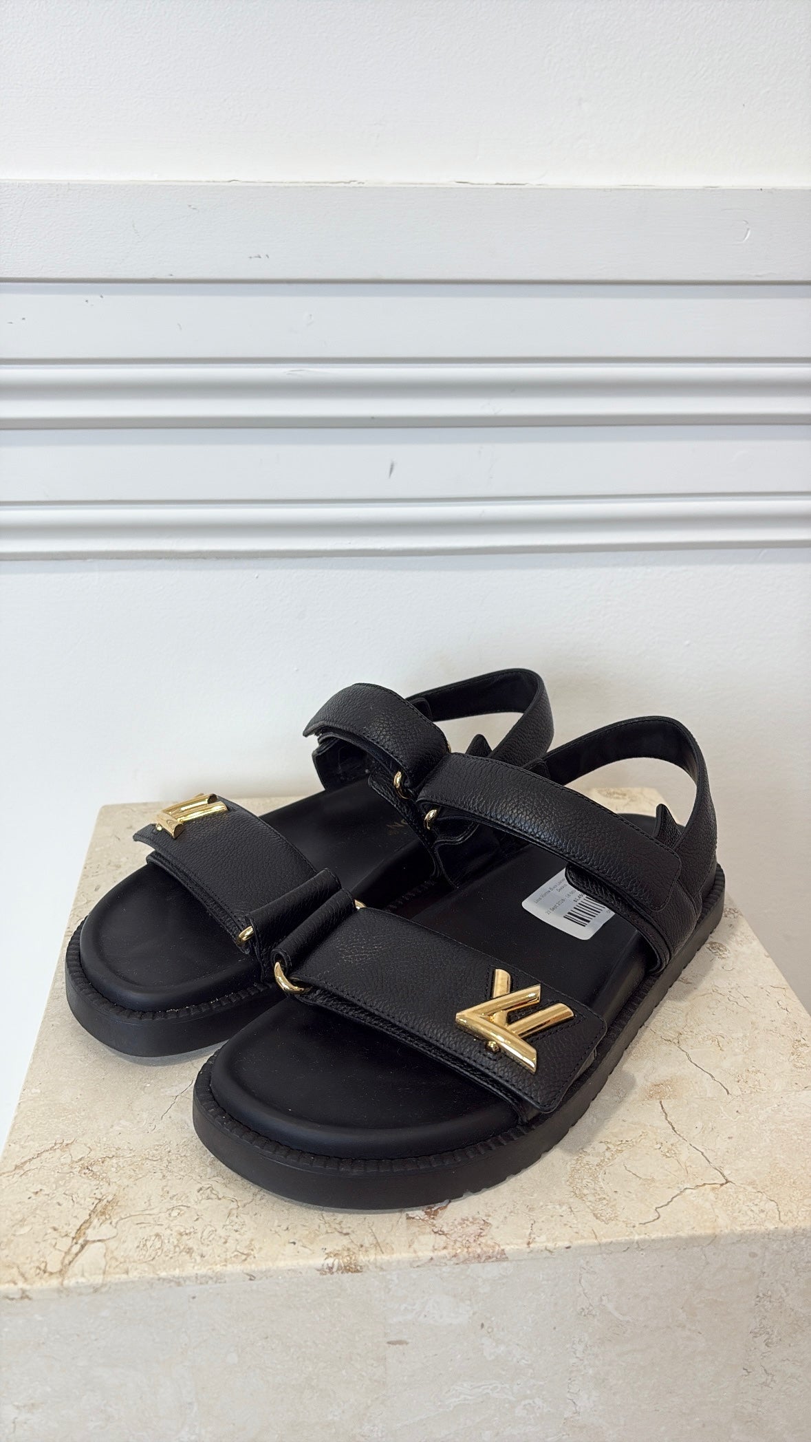 Louis Vuitton Black Leather Sunset Comfort Sandals, 38