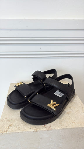 Louis Vuitton Black Leather Sunset Comfort Sandals, 38