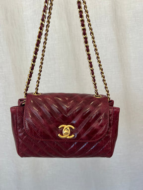 Chanel Merlot Distressed Mini Flap Bag With Gold Hardware