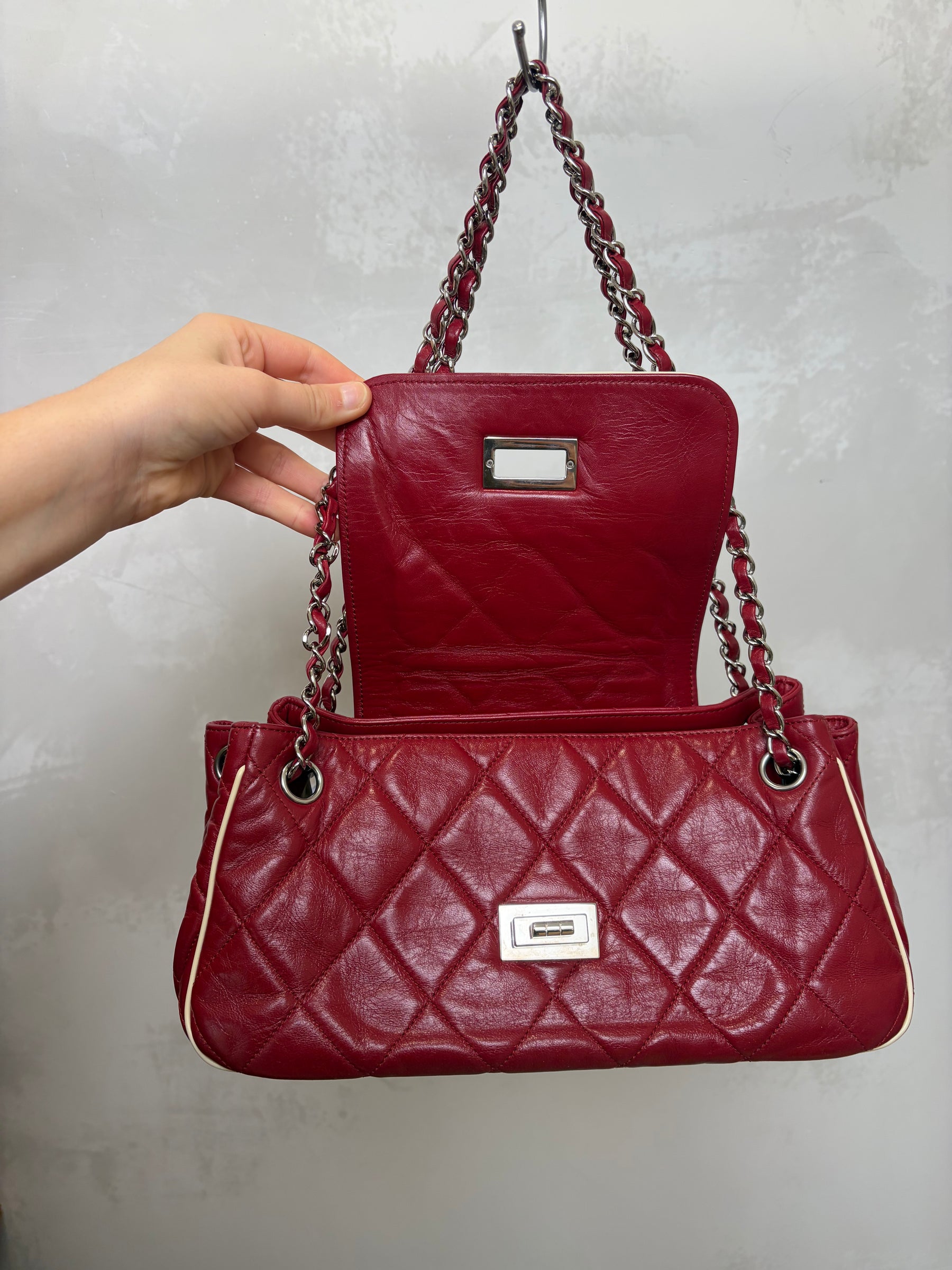 Chanel Burgundy Leather East West Accordian Flap Bag