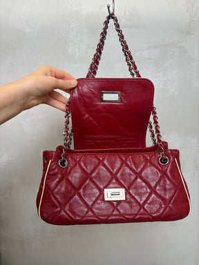 Chanel Burgundy Leather East West Accordian Flap Bag