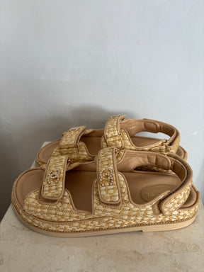 Chanel Raffia Dad Sandals with Pearl Logo, 40 C