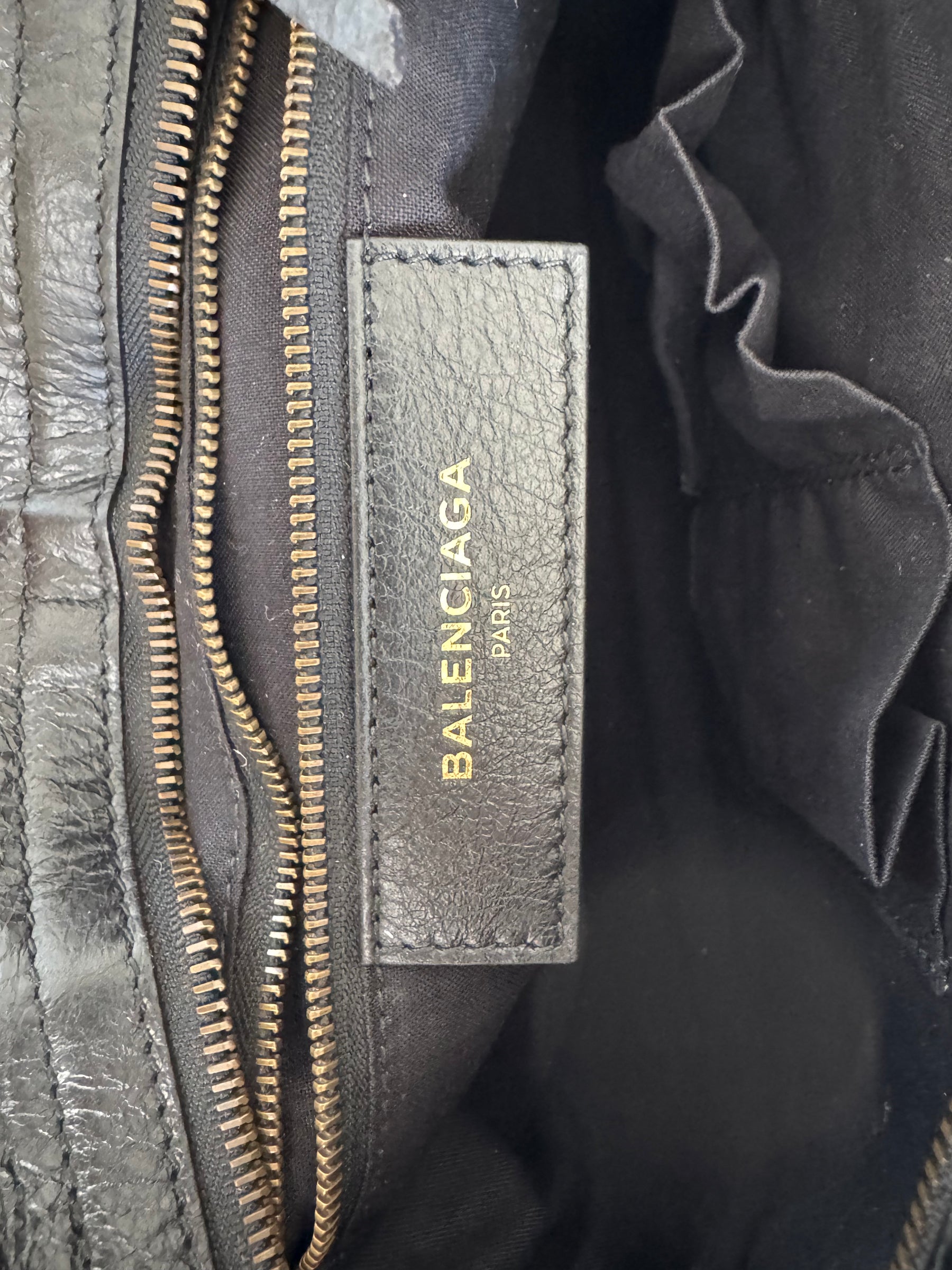 Balenciaga Black Crinkled Leather Graffiti Print City Bag