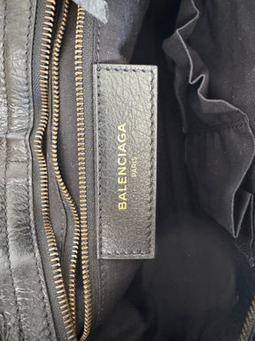 Balenciaga Black Crinkled Leather Graffiti Print City Bag