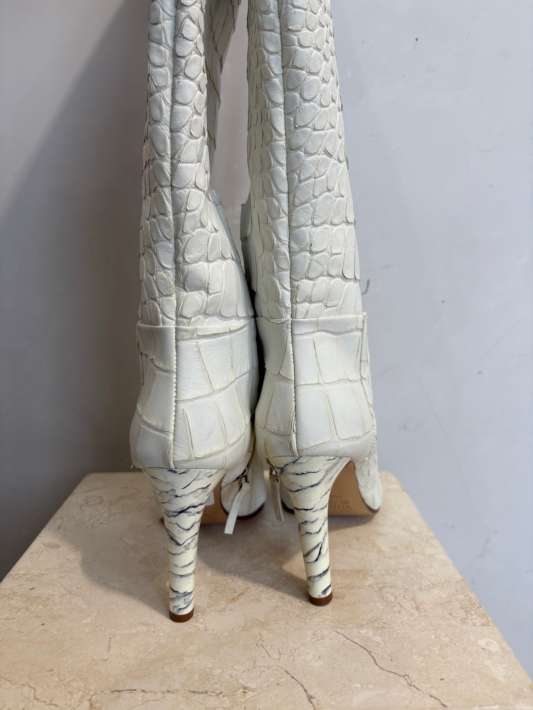 GABRIELA HEARST White Croc Effect Over the Knee Boots, 40.5