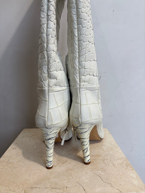 GABRIELA HEARST White Croc Effect Over the Knee Boots, 40.5