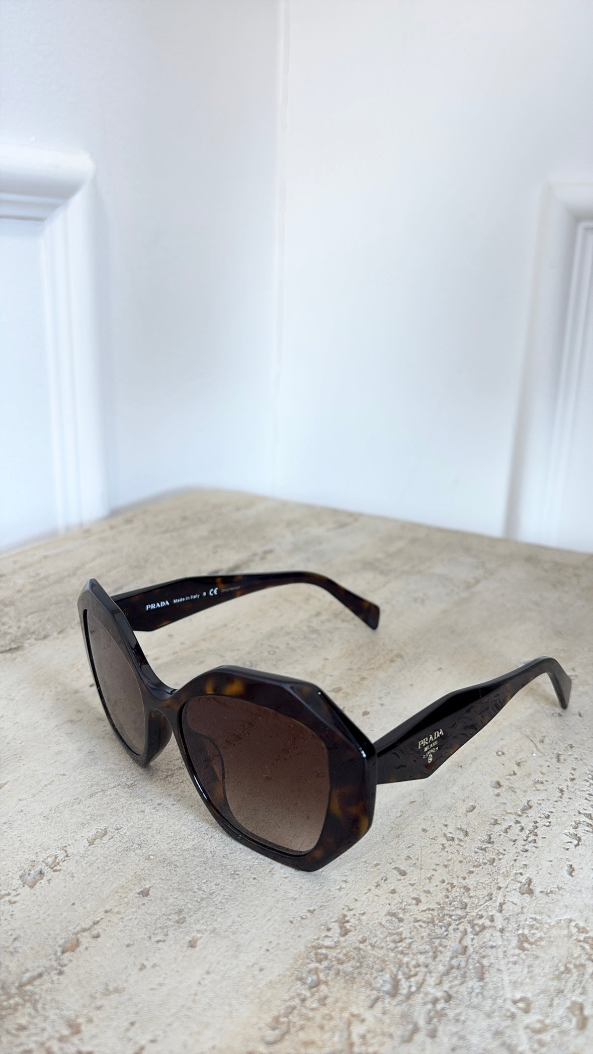 Prada Tortoiseshell Hexagonal Oversized Sunglasses