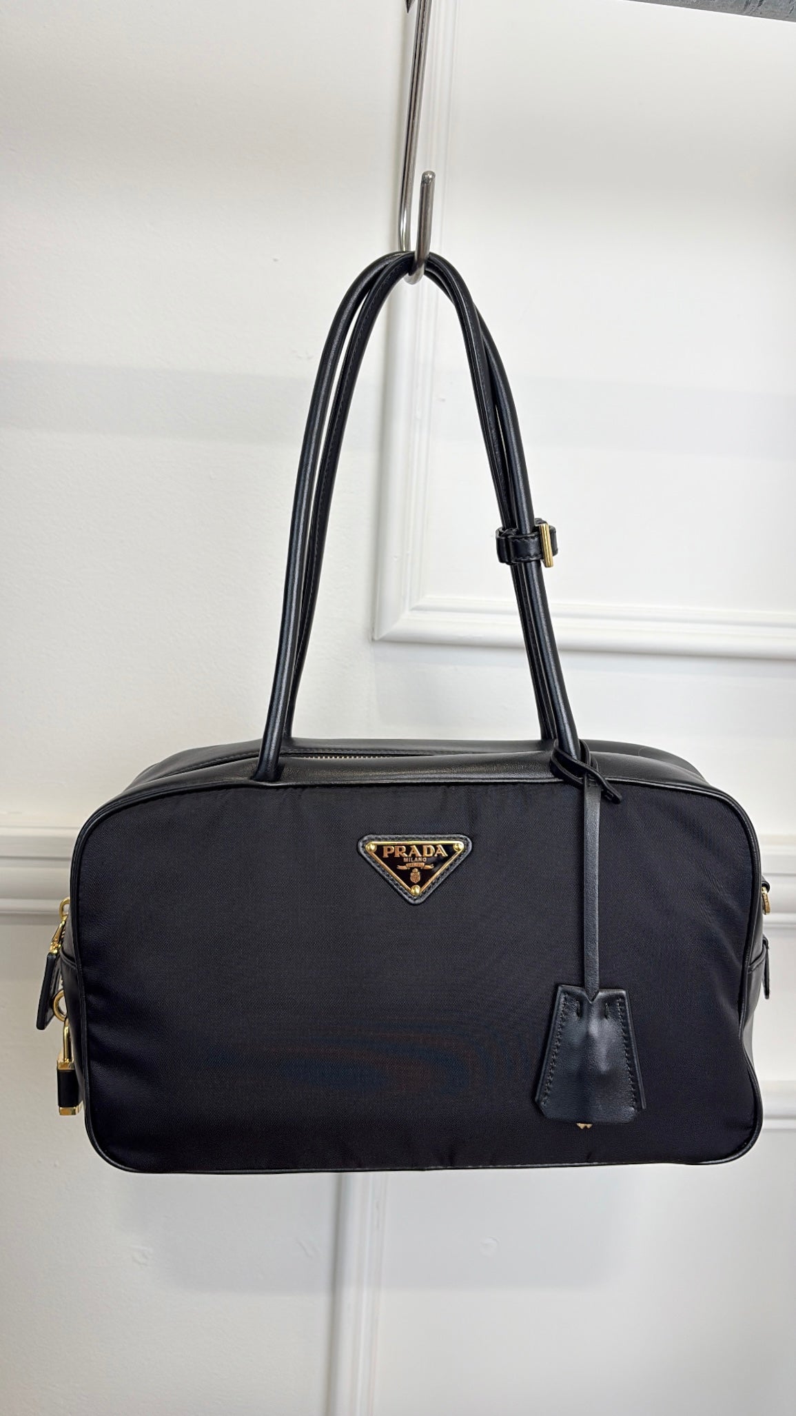PRADA Nylon Leather Shoulder Bag, M