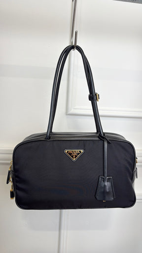 PRADA Nylon Leather Shoulder Bag, M