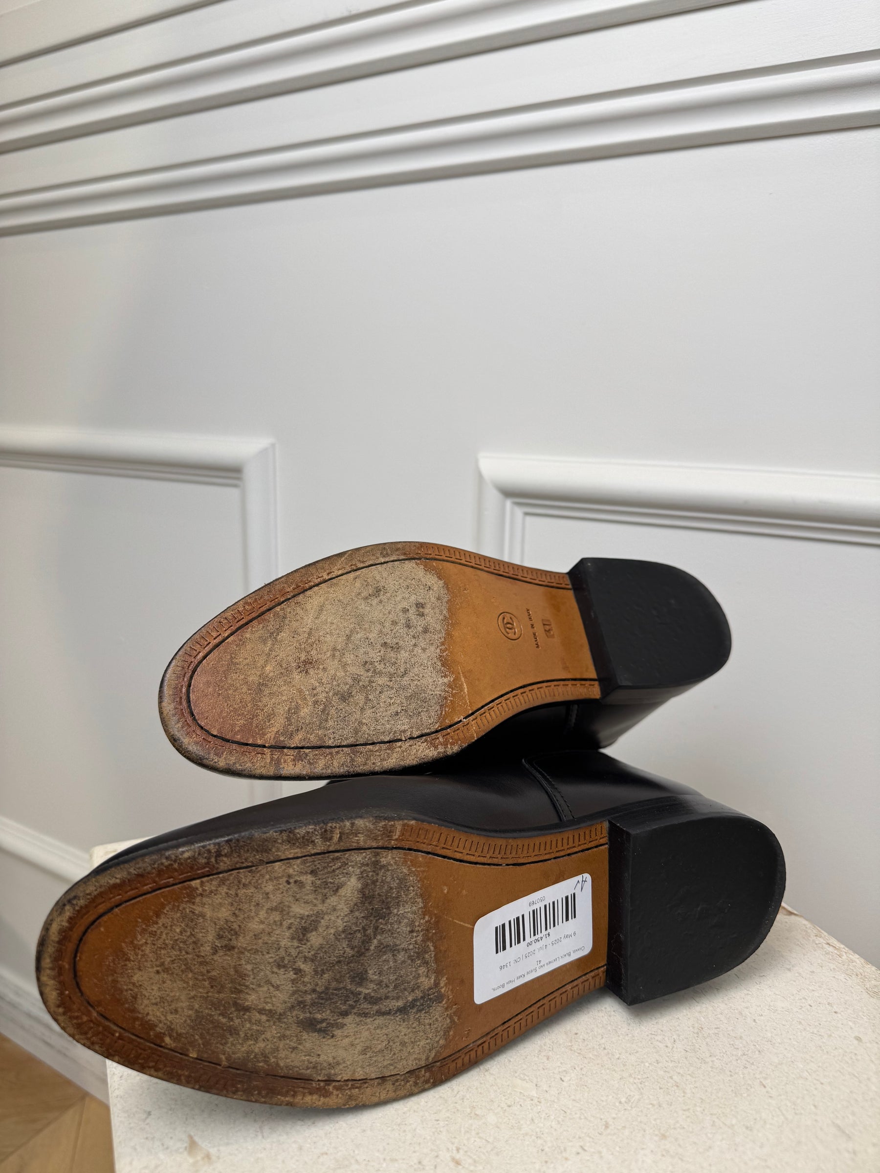 Chanel Black Leather and Suede Knee High Boots, 41