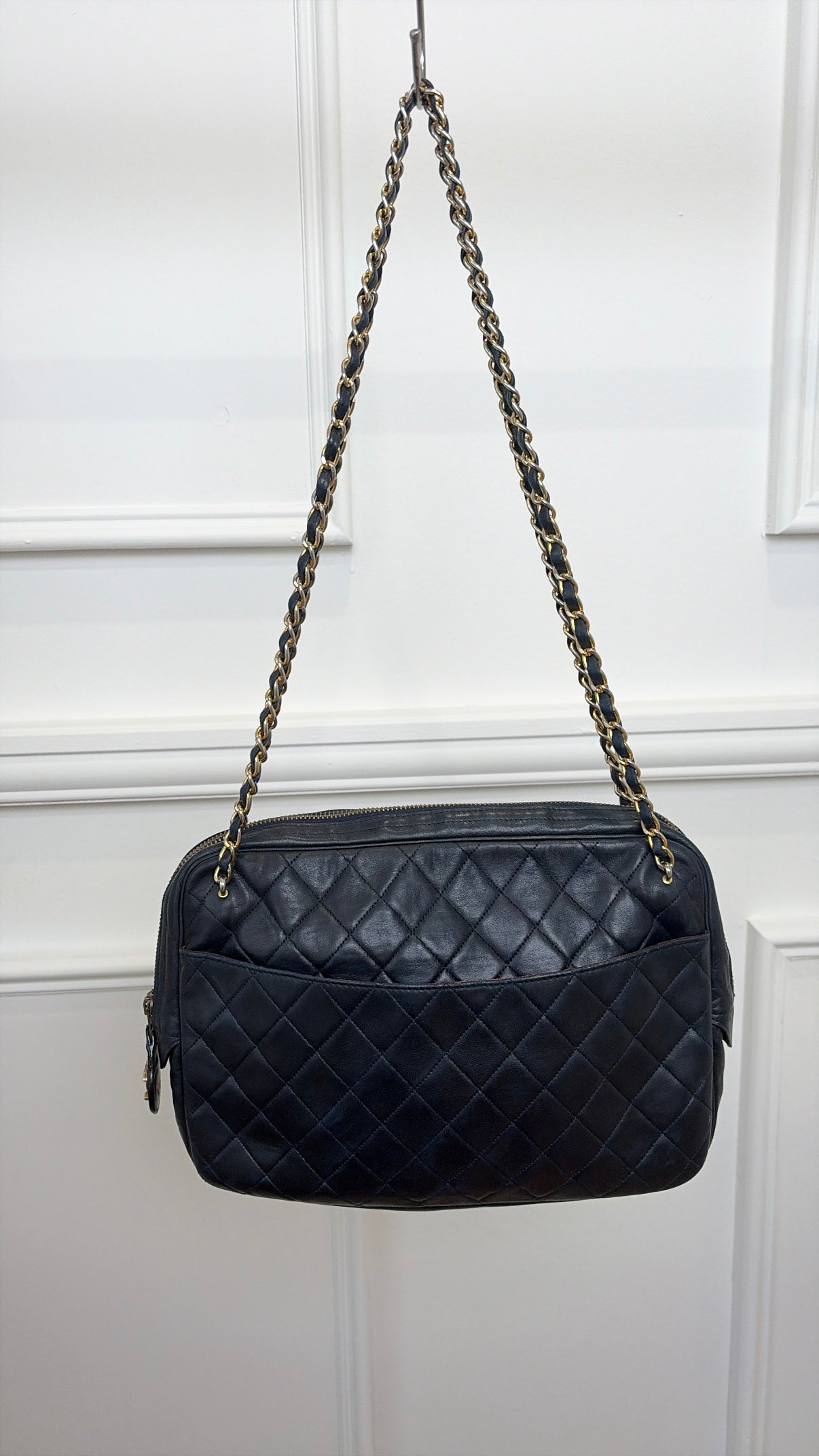 Chanel Navy Lambskin Leather Shoulder Camera Bag