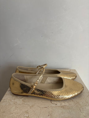Celine Gold Python Embossed Ballet Flats, 39