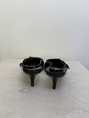 Miu Miu Black Patent Leather Singback Heels With Buckles 7cm, 38