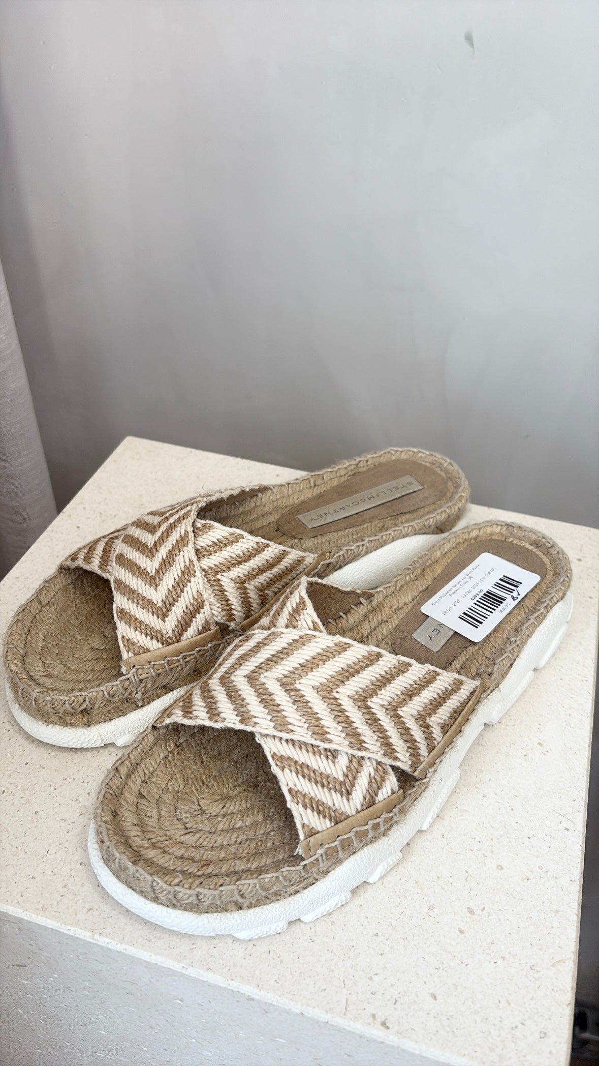 Stella McCartney Natural and White Raffia Espadrille Slides, 38