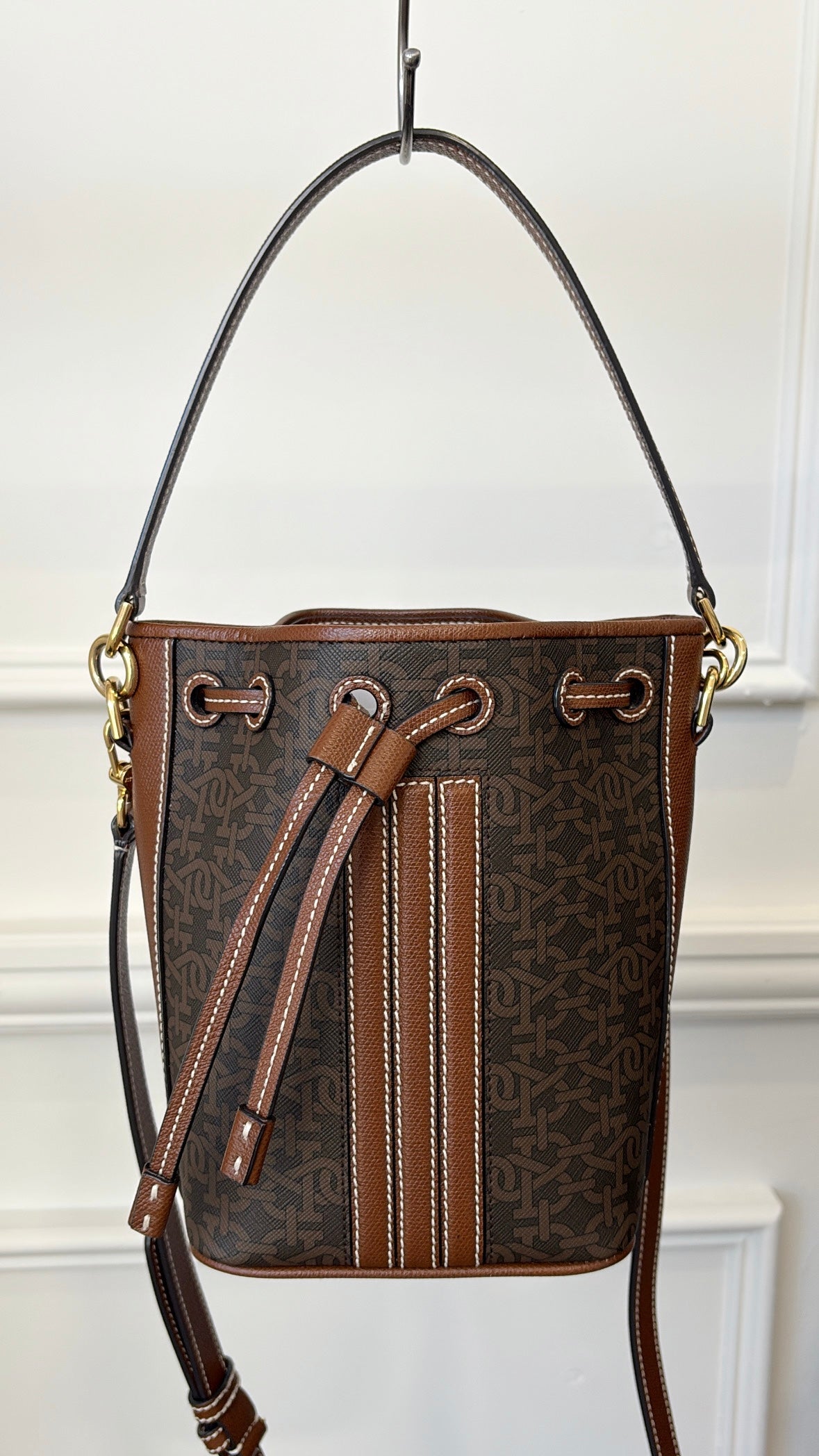 Bally Brown Canvas Monogram And Leather Bucket Bag