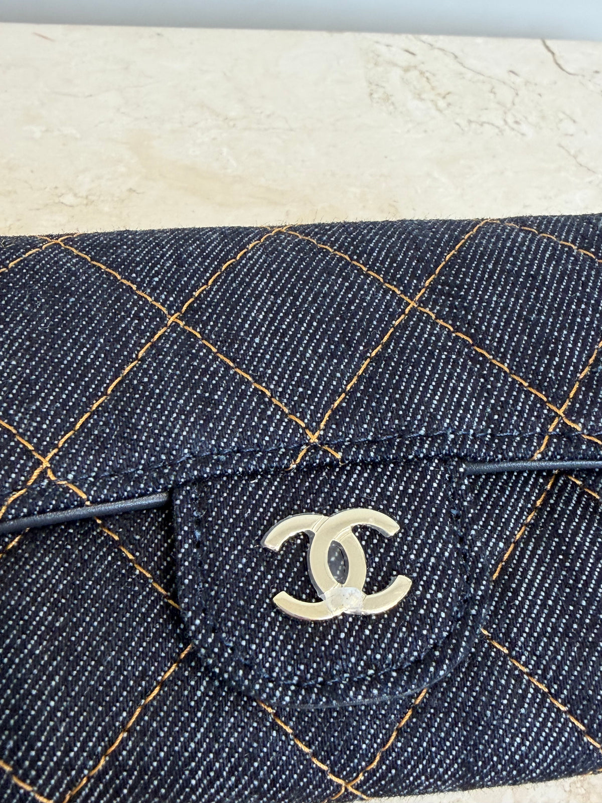 Chanel Indigo Denim Quilted Card Wallet