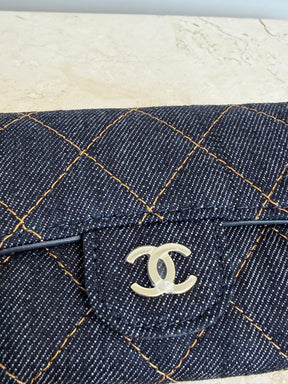 Chanel Indigo Denim Quilted Card Wallet