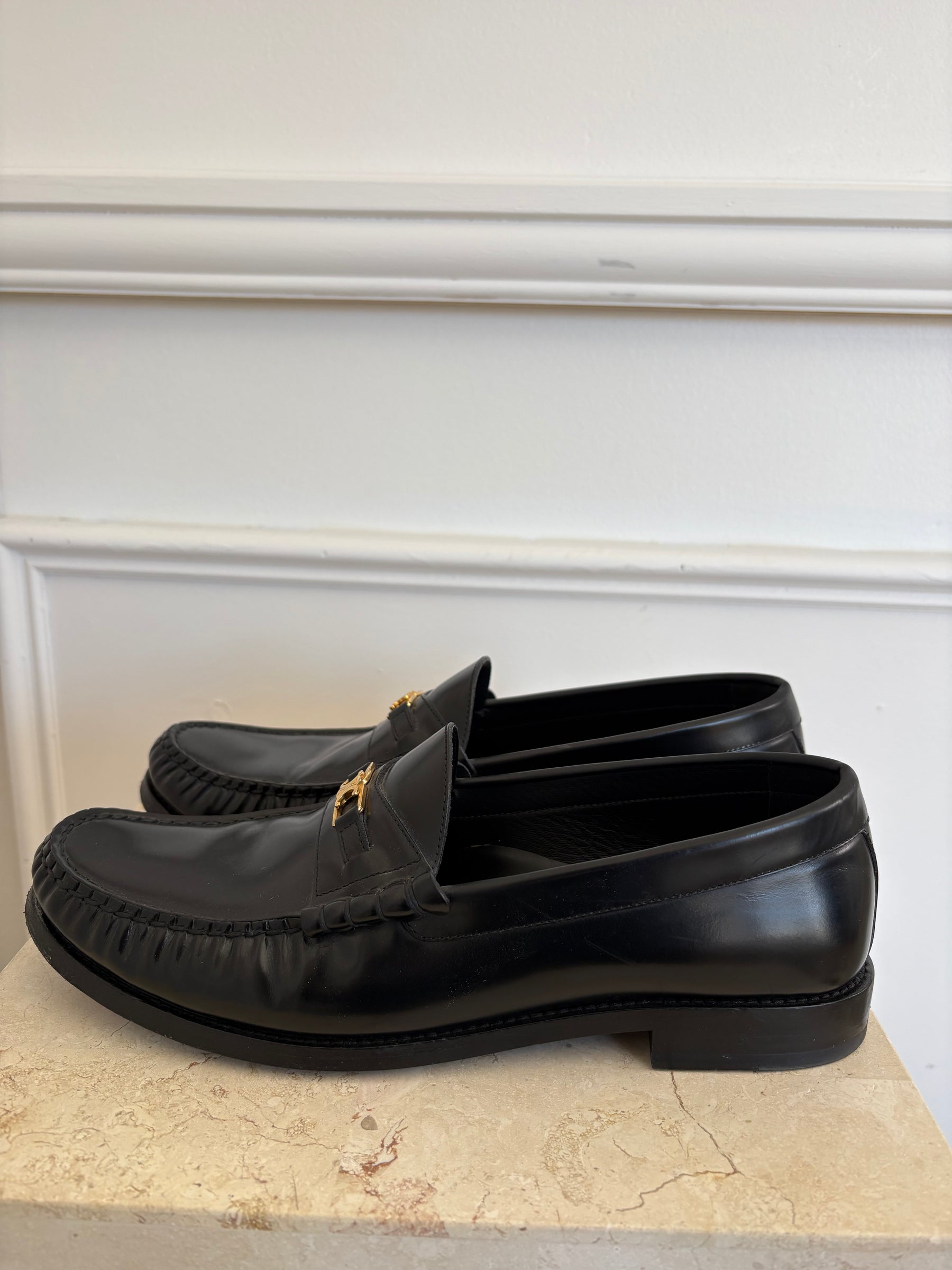 Celine Black Leather Triomphe Loafer, 42