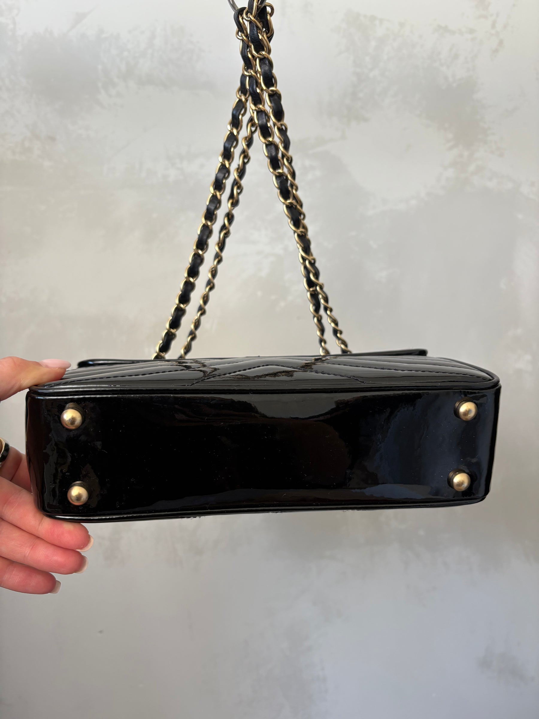 Chanel Black Patent Quilted Leather Flap bag