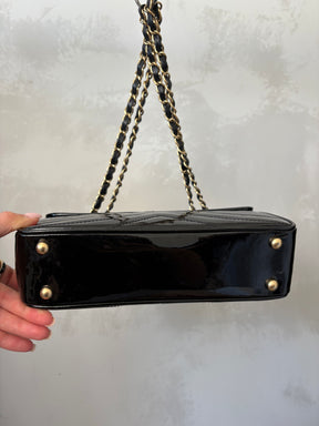 Chanel Black Patent Quilted Leather Flap bag