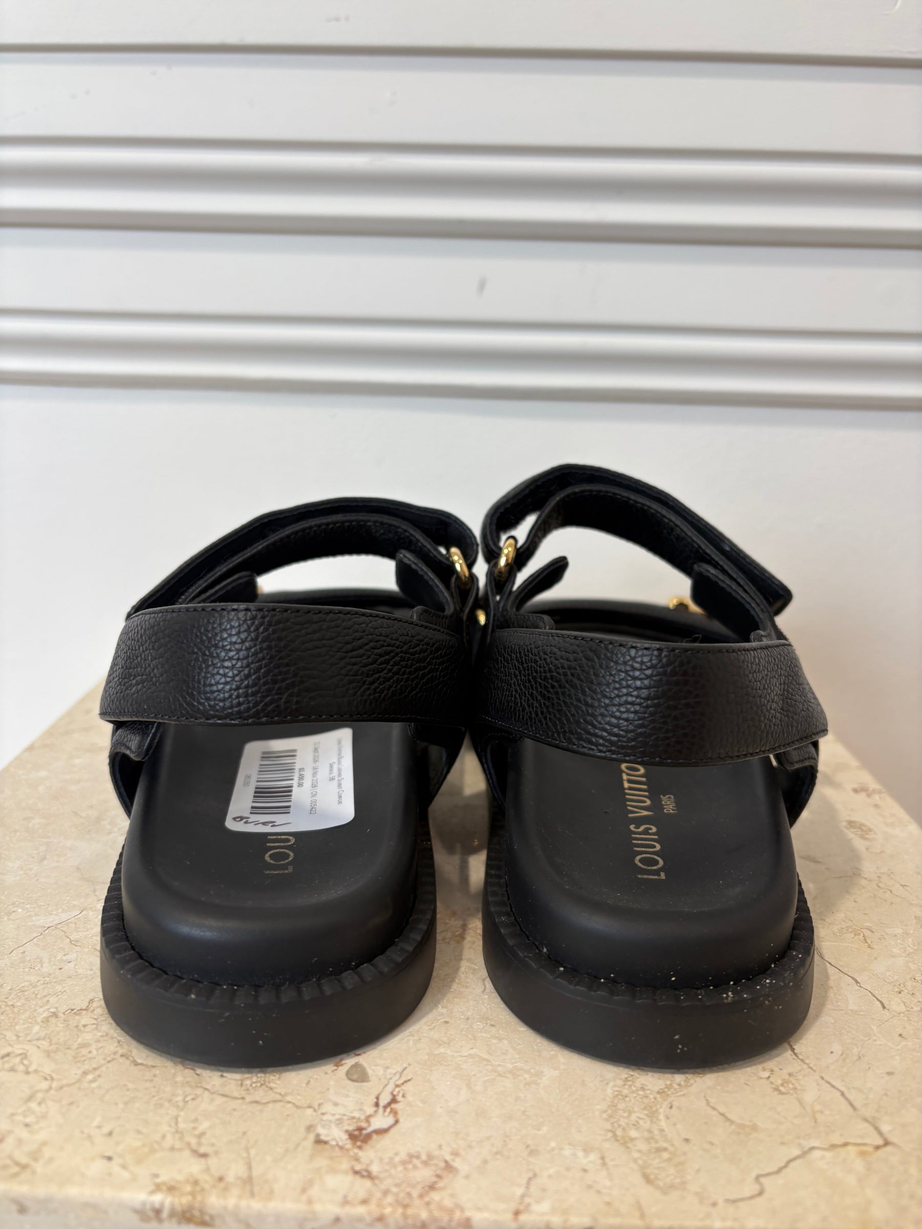 Louis Vuitton Black Leather Sunset Comfort Sandals, 38