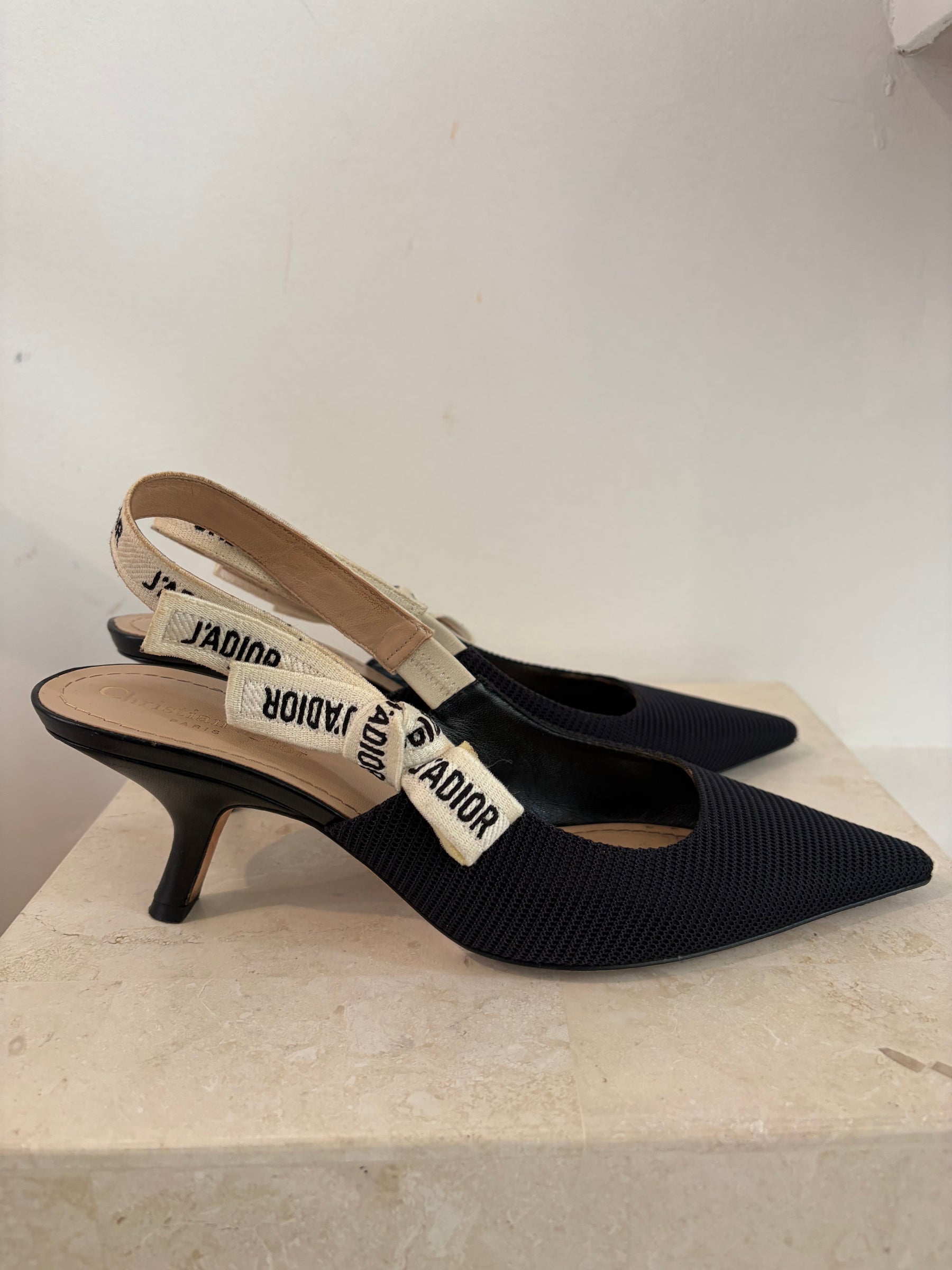 Dior Black Technical J'adior Slingback Heels, 39D