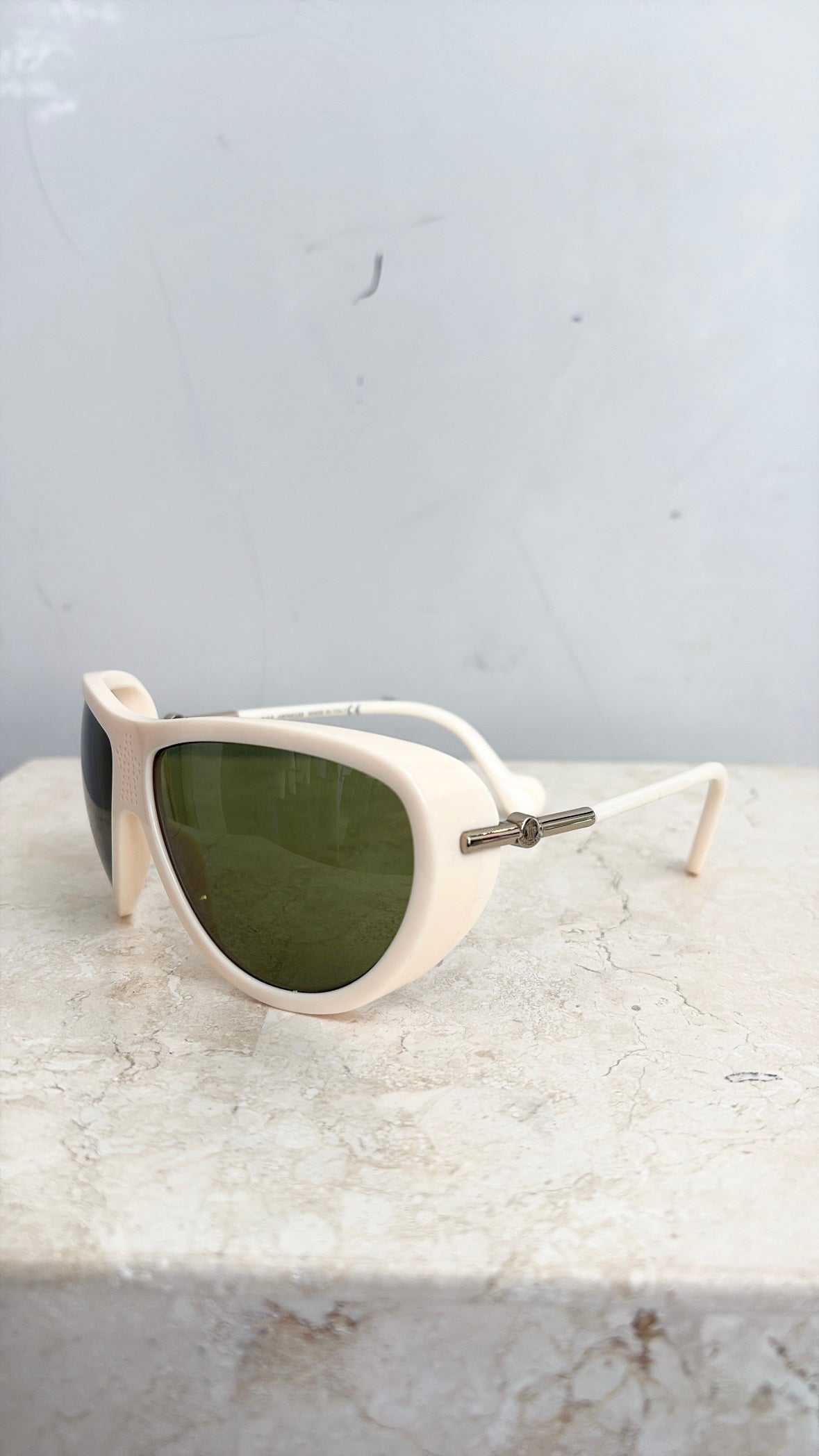 Moncler Ivory Frame Green Lense Sunglasses