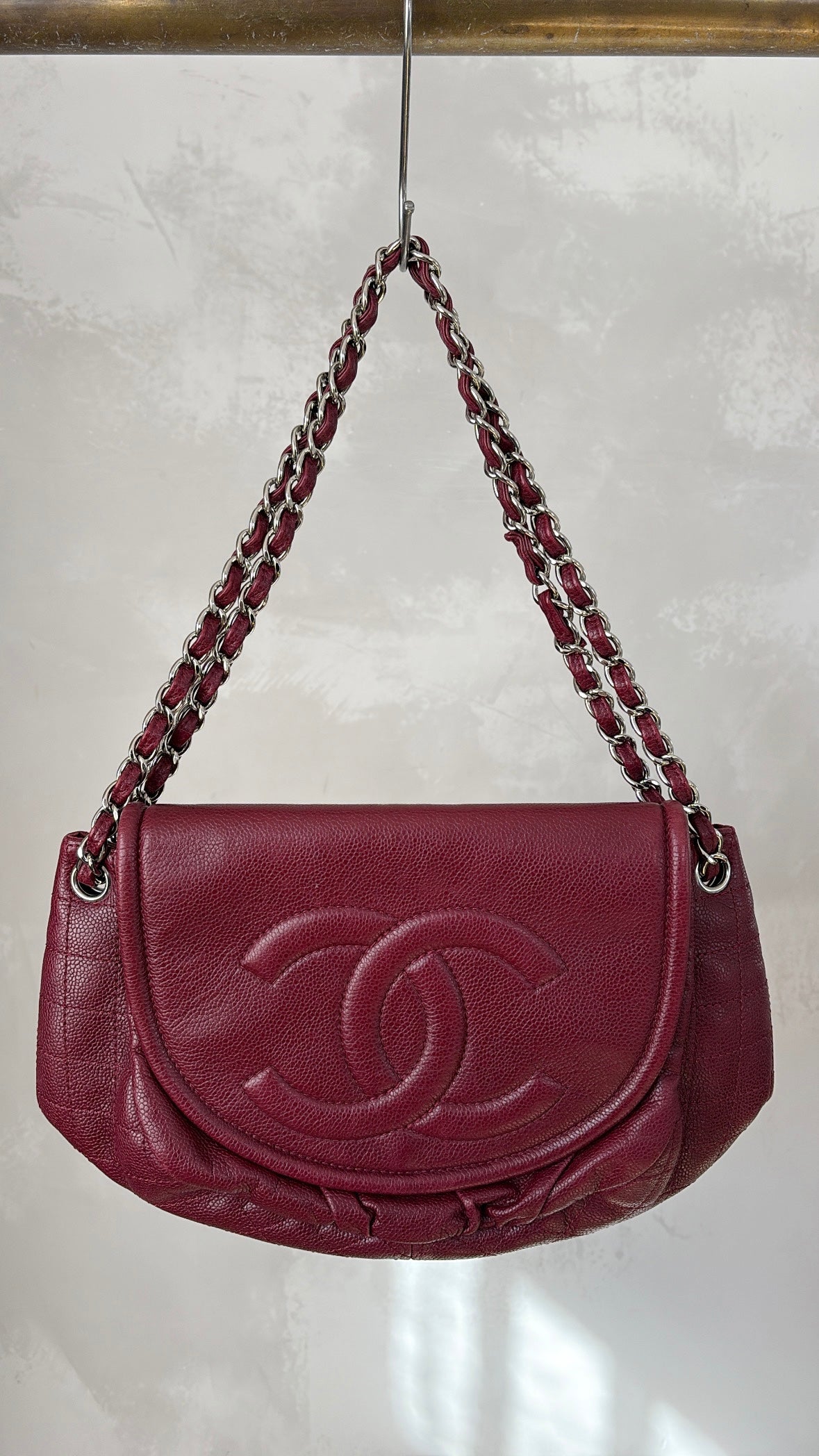Chanel Timeless Half Moon Flap Bag Burgundy