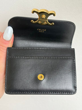 Celine Black Leather Triomphe Flap Cardholder