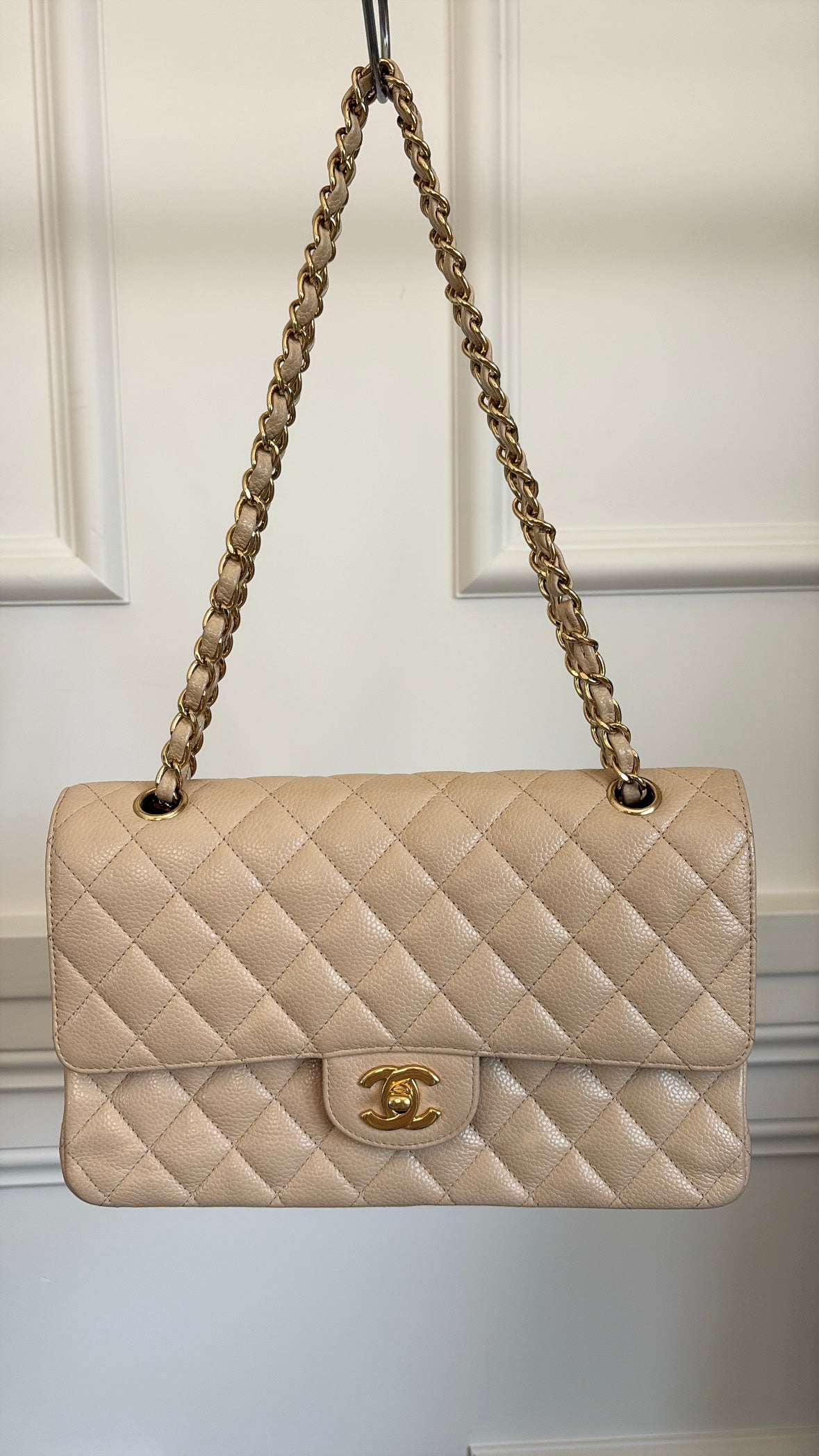 Chanel Beige Caviar Leather Medium Classic Flap Bag