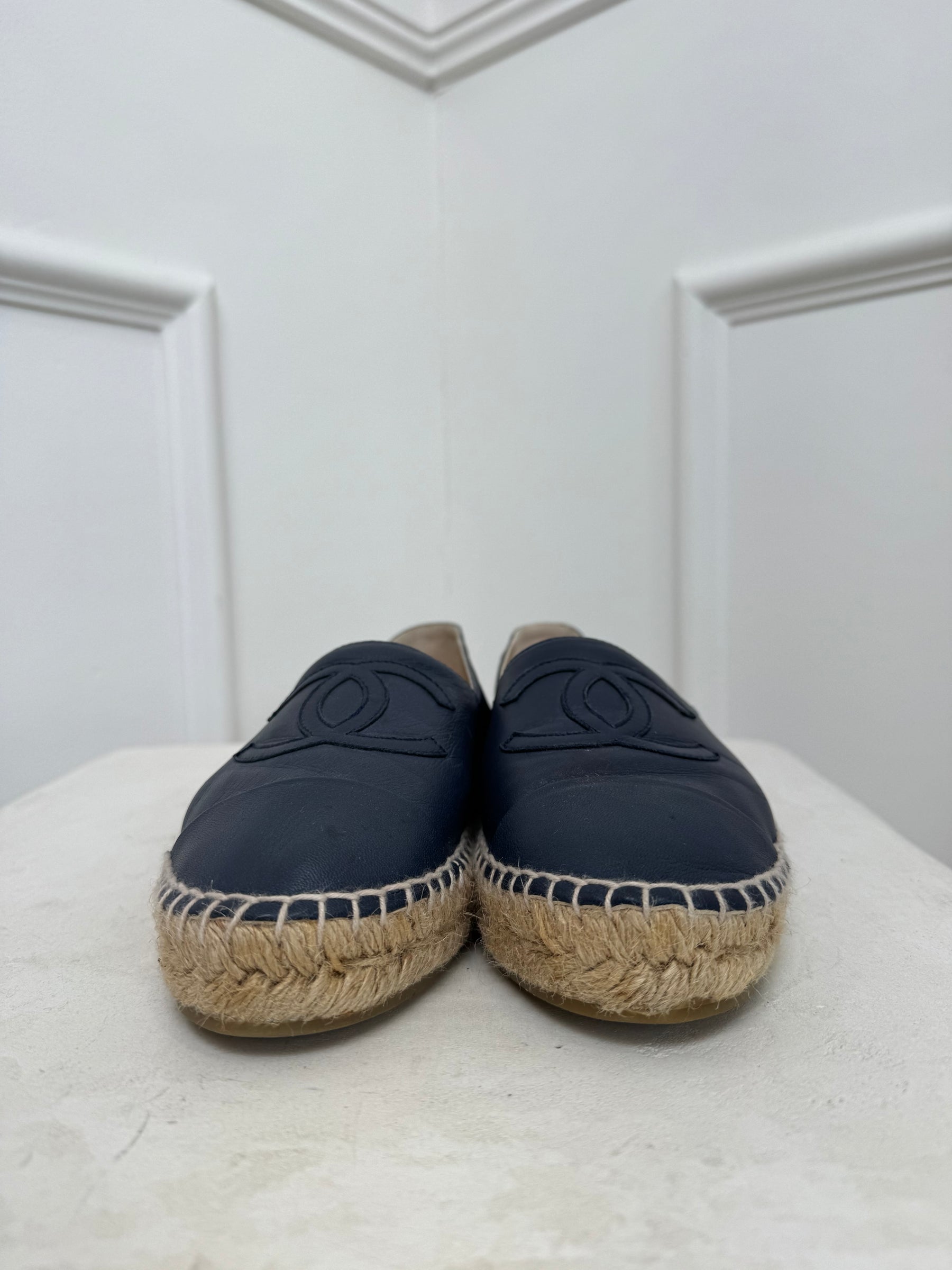Chanel Navy Leather Espadrilles, 37