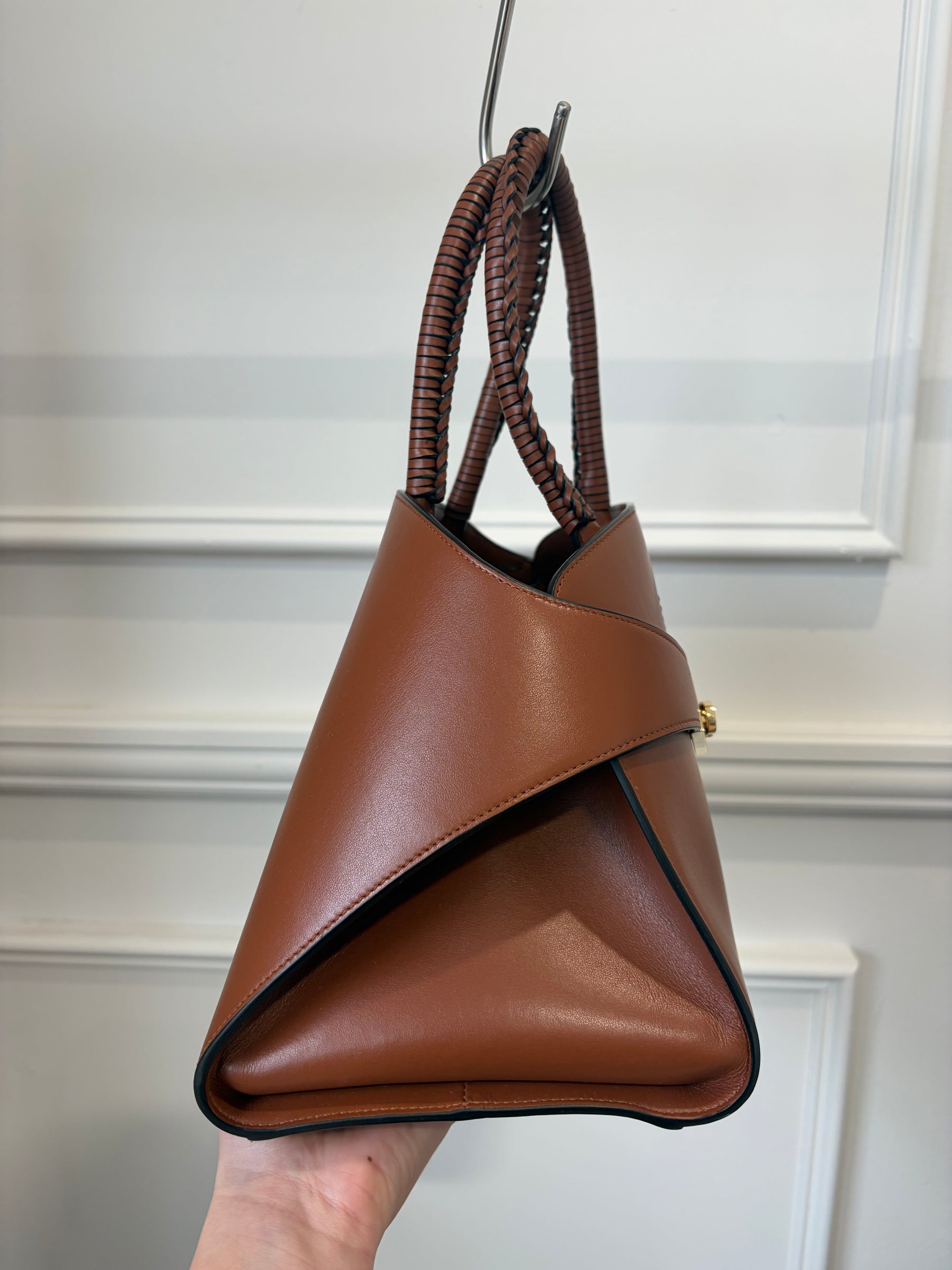 Ferragamo Chestnut Leather Small Hug Bag with Braided Handles