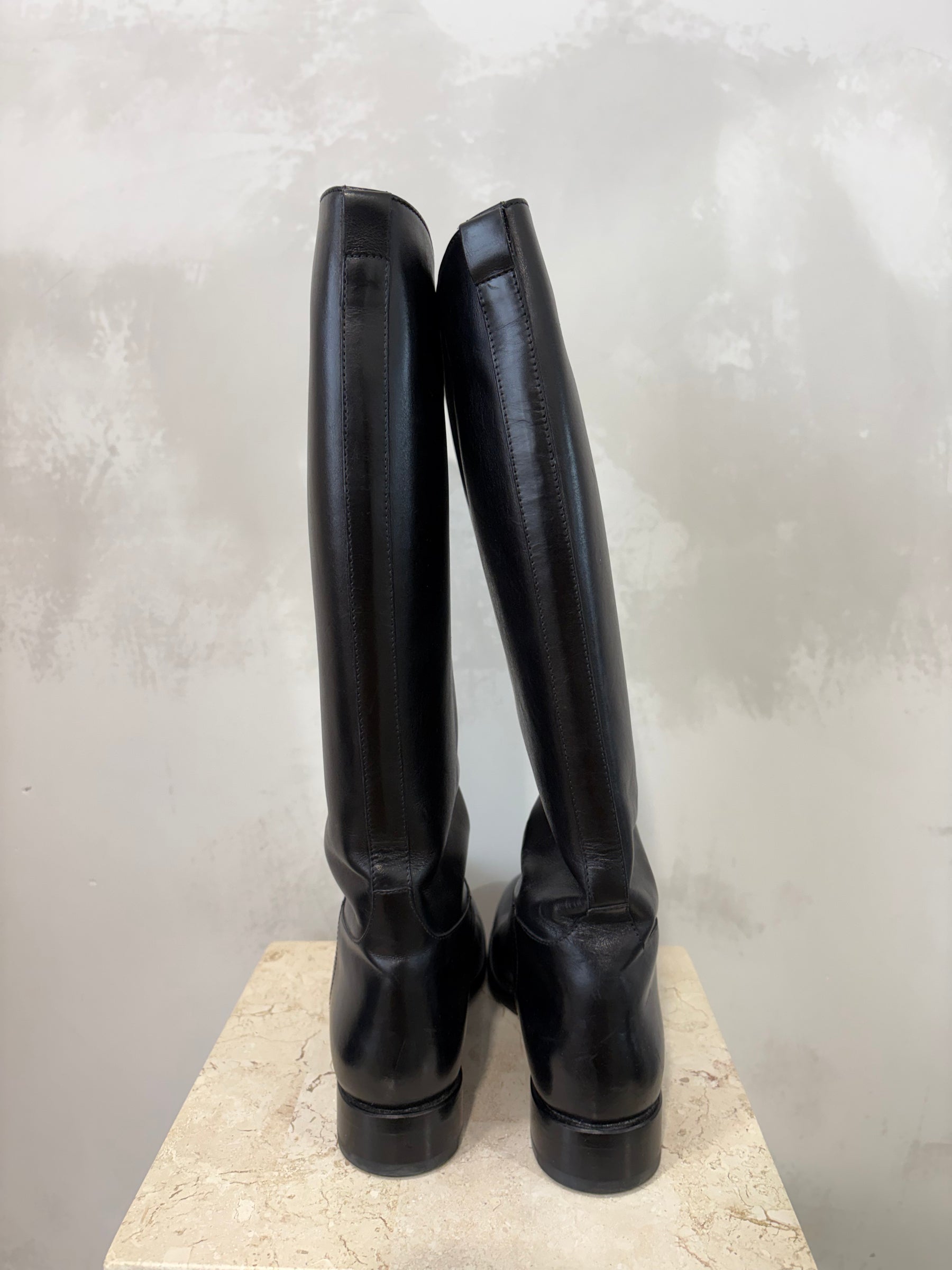 Prada Black Leather Knee High Boots, 40