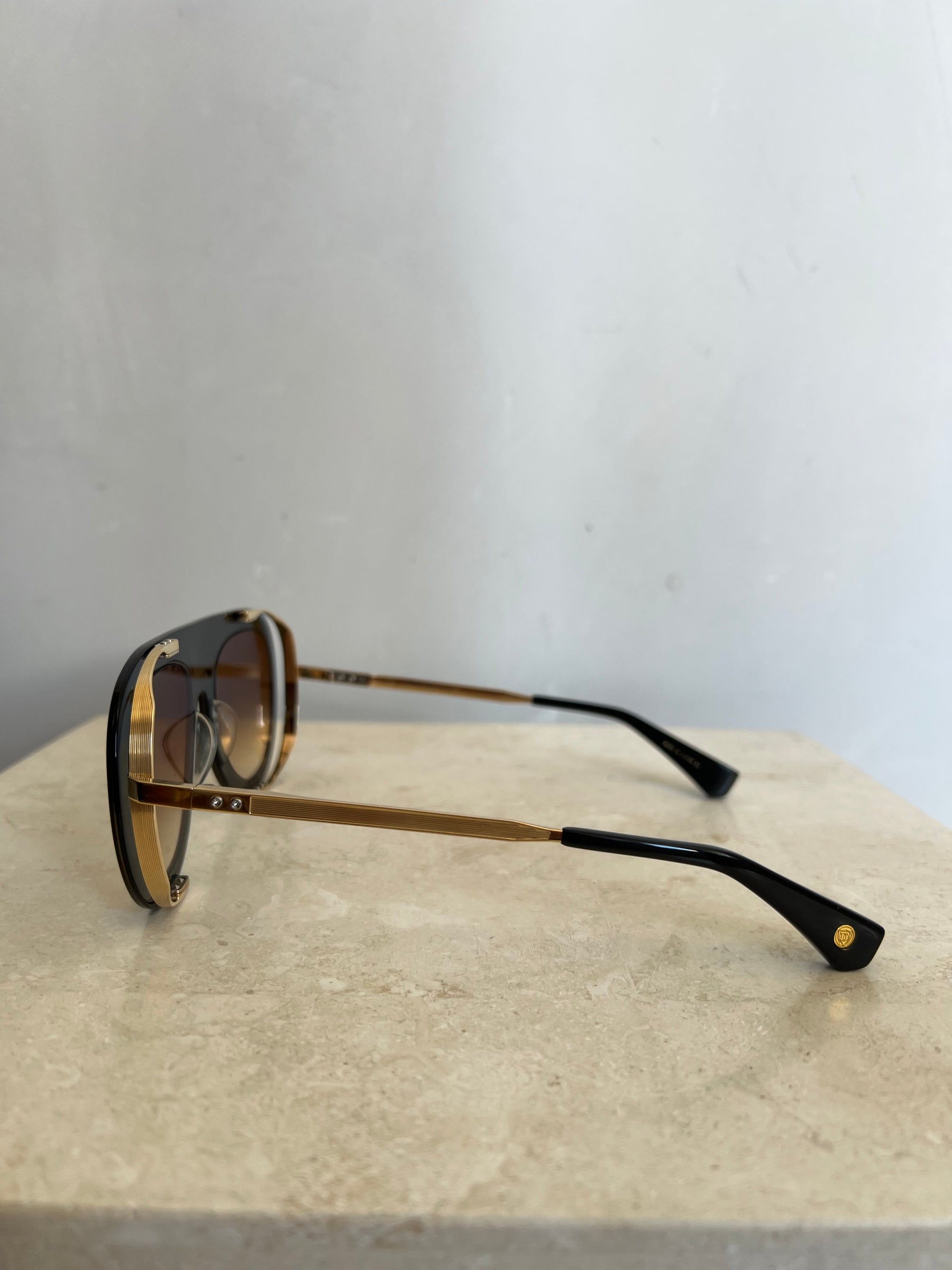 DITA Black and Gold Oversized Aviator Style Sunglasses