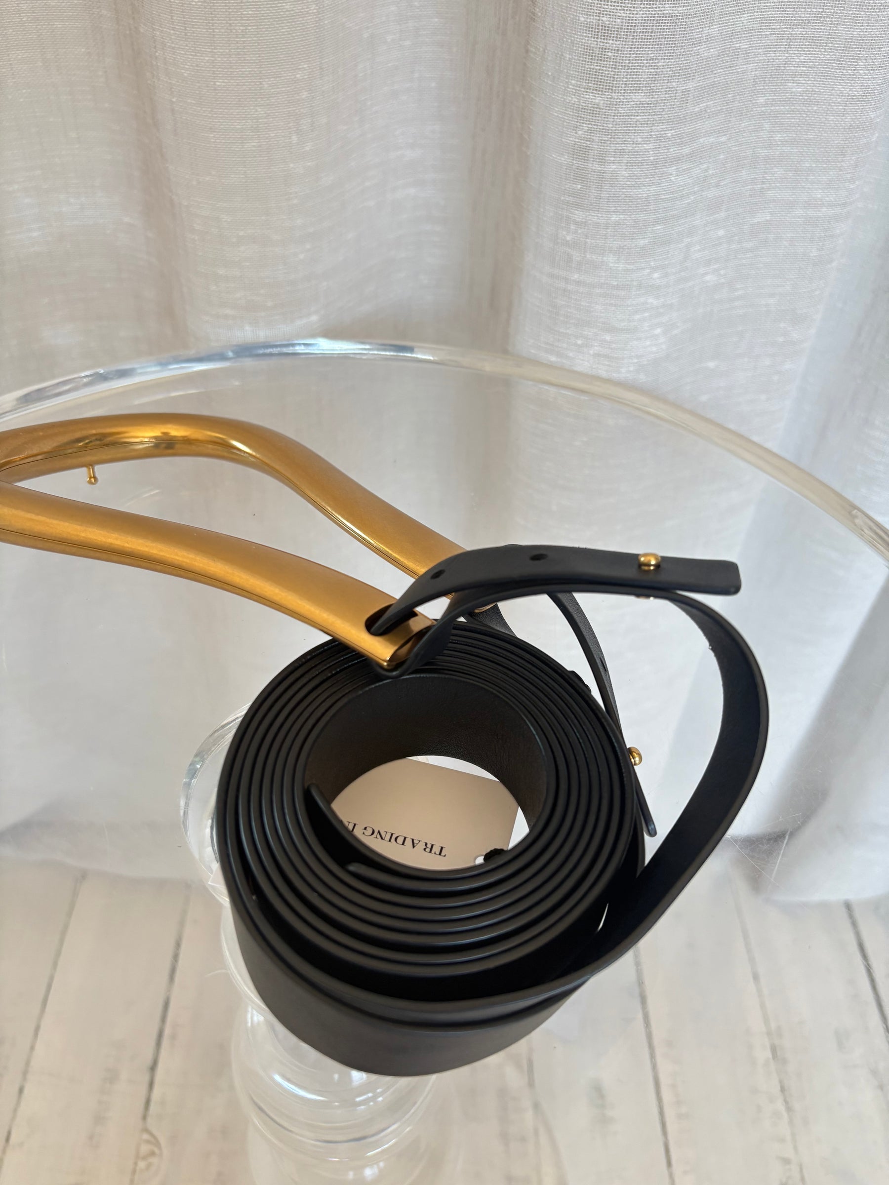 Bottega Veneta Black Leather Oversized Buckle Double Strap Belt, S