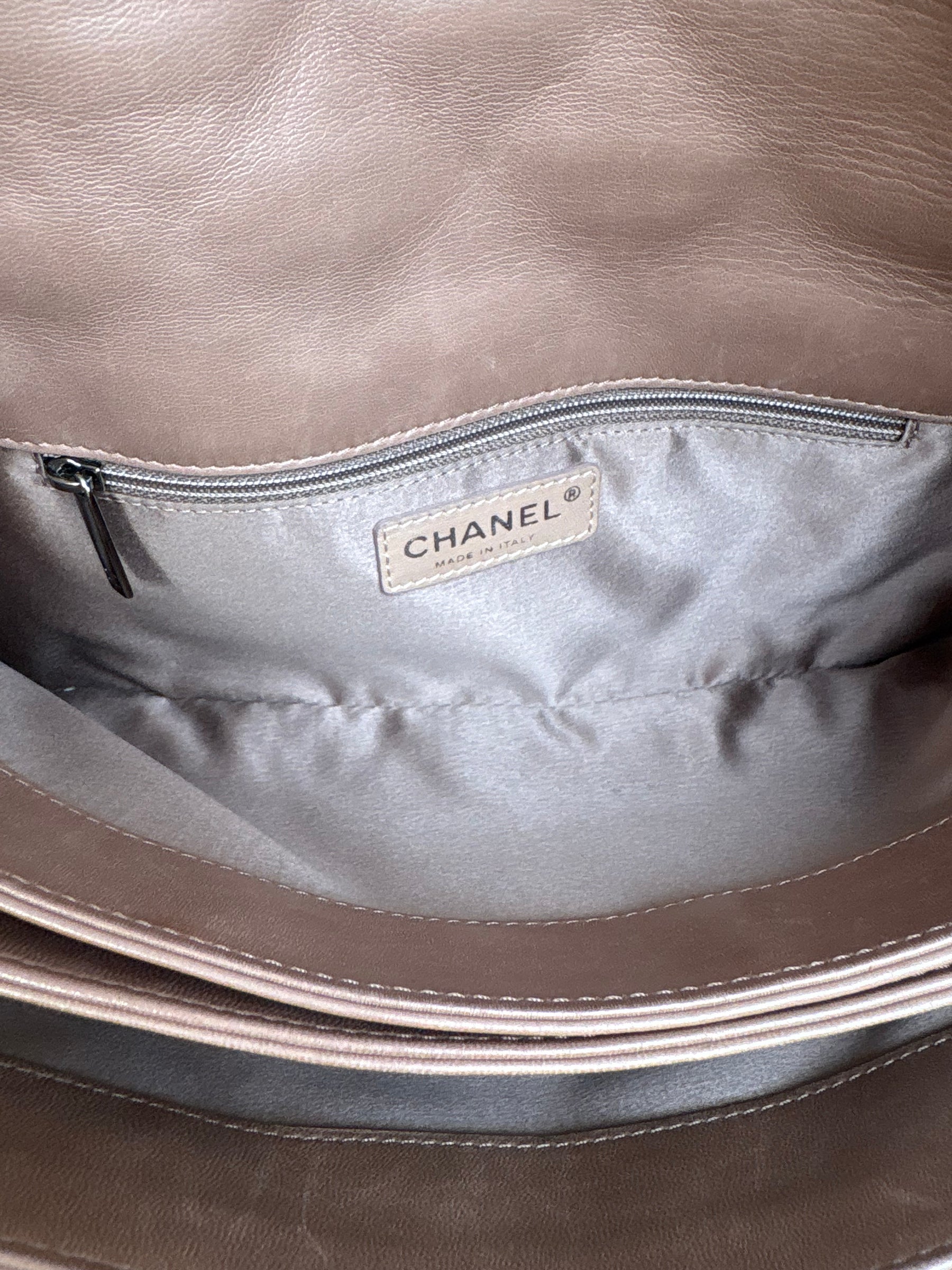 Chanel Accordian Flap Bag In Quilted Lambskin Light Brown