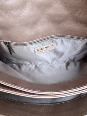 Chanel Accordian Flap Bag In Quilted Lambskin Light Brown