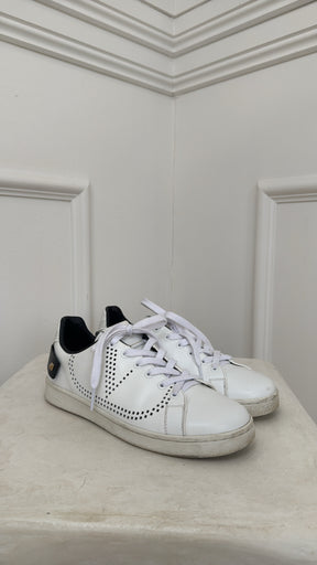 Valentino White Perforated Logo Sneakers, 37.5