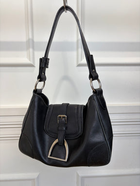 Ralph Lauren Vintage Black Leather Silver Stirrup Shoulder Bag