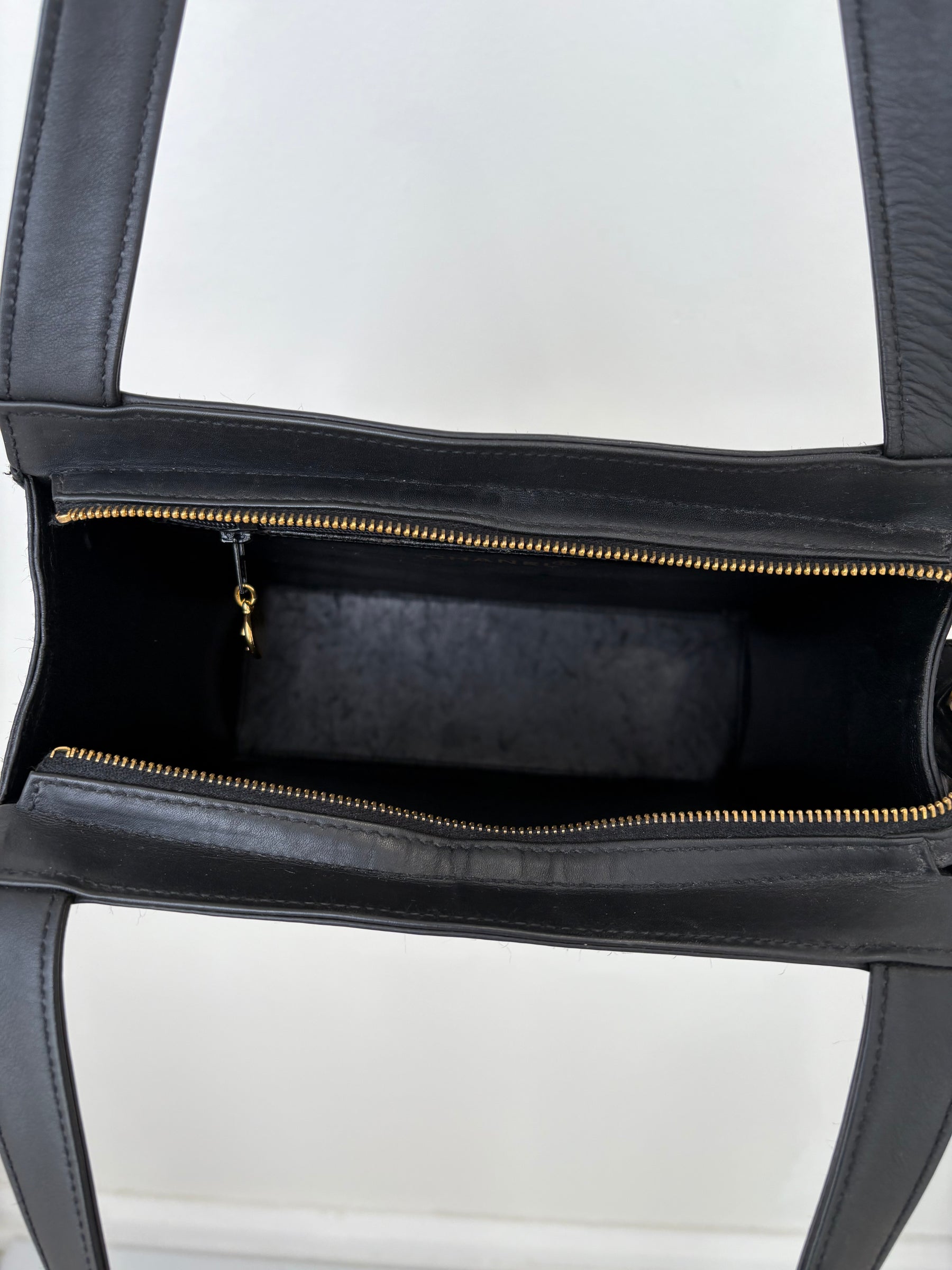 Chanel Black Leather Logo Top Handle Shoulder Bag