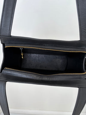 Chanel Black Leather Logo Top Handle Shoulder Bag