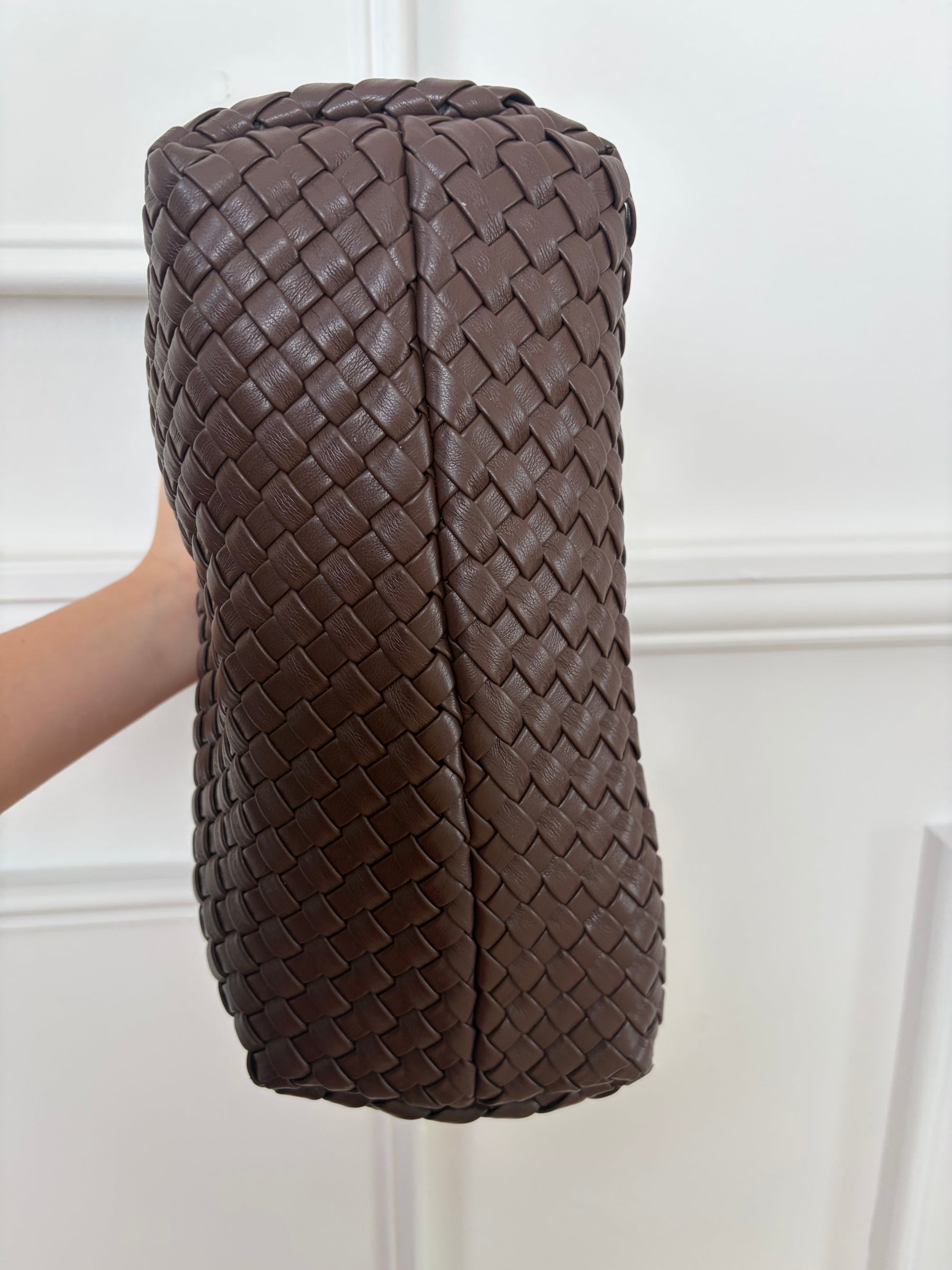 Rylan Brown Faux Leather Woven Shoulder Bag