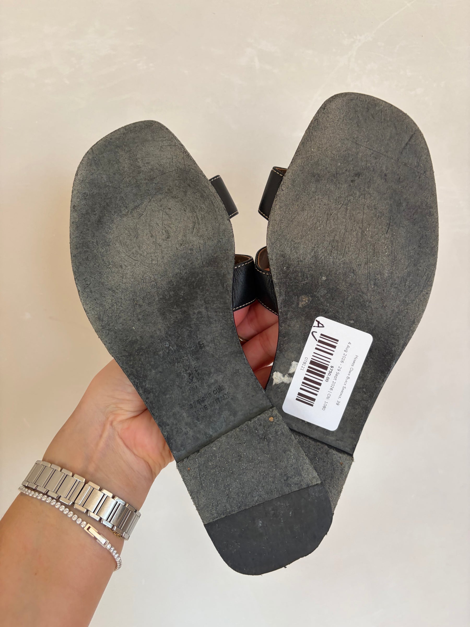 Hermes Oran Black Sandals, 39