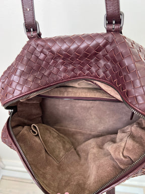 Bottega Veneta Burgundy Intrecciato Leather Bowling Bag