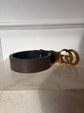 Gucci Black and Brown Reversible Leather Marmont Belt, 80