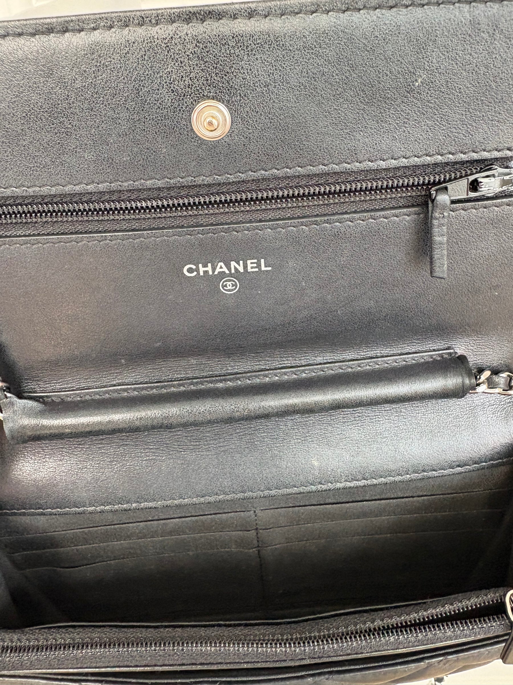 Chanel Quilted Lambskin Tassel Wallet On Chain Black With Silver Hardware
